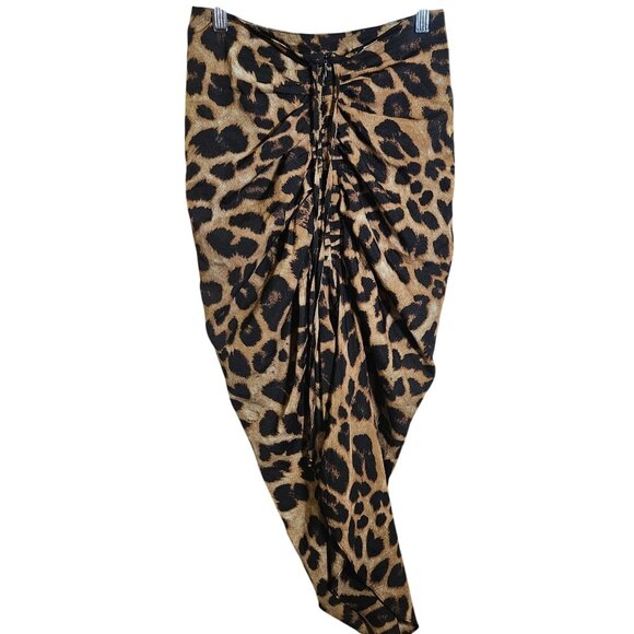Mable Women’s Ruched Animal Print Midi Skirt S Night Out Quiet Luxury Y2K - Picture 2 of 12